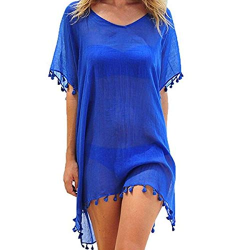 Women's Chiffon Tassel Swimsuit Summer Beach Cover Up Swimwear Dress Beachwear (Black)