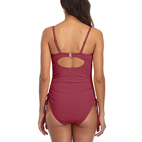 CharmLeaks Women's One Piece Swimming Costume Plunge Cutout Monokini Bathing Suit