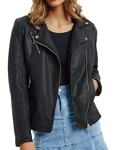 Bellivera Womens Faux Leather Casual Jacket Moto Fall Clothes Coat