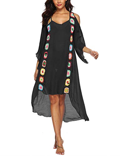 Bsubseach Chiffon Print Shirt Dress Beach Cover Up Loose Turn Down Collar Long Sleeve Bikini Kaftan Cover Ups for Swimwear Women