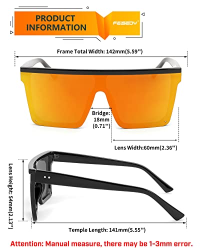 FEISEDY Oversized Flat Top Shield Sunglasses for Women Square Sunglasses Mens UV400 Protection Mirror Rimless Shades