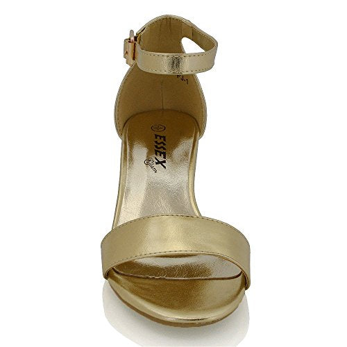 Womens Low Mid Heel Block Peep Toe Ladies Ankle Strap Party Strappy Sandals Shoes