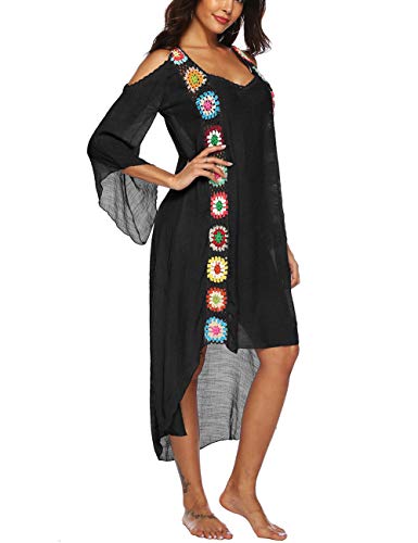 Bsubseach Chiffon Print Shirt Dress Beach Cover Up Loose Turn Down Collar Long Sleeve Bikini Kaftan Cover Ups for Swimwear Women