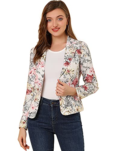 Allegra K Women's Suit Suede Blazers Notch Lapel Open-Front Allover Printed Blazers Jackets for Women