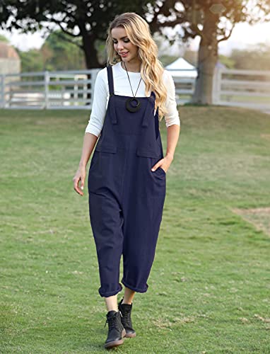 YESNO Women's Dungarees Loose Casual Plus Size Lightweight Sleeveless Overall Long Jumpsuit Playsuit Trousers Pants Dungarees