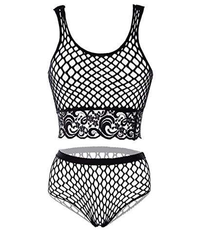 Buitifo Womens Lingerie Fishnet Babydoll Bodysuit Mini Dress Set One Size