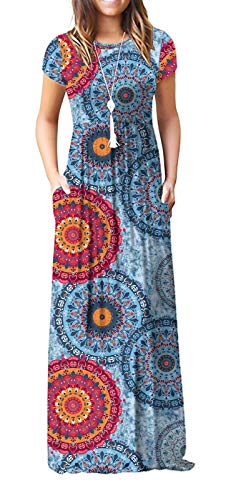 GRECERELLE Womens Maxi Dress Ladies' Summer Casual Short Sleeve Long Dresses with Pocket for Daily, Holiday, Travel, Maternity
