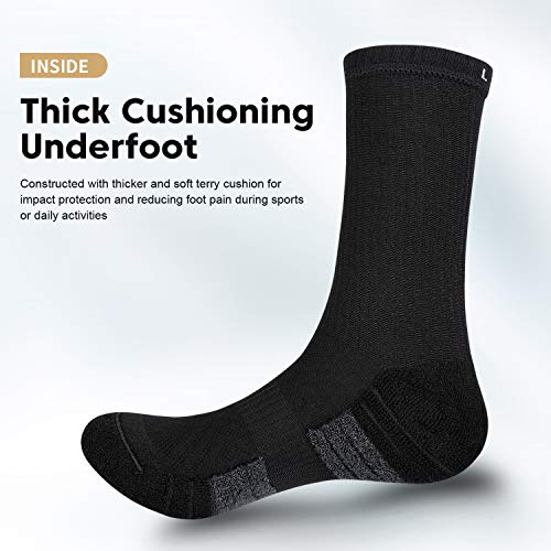 coskefy Cotton Sports Socks Cushioned Running Socks Trainer Socks for Men Women Walking Hiking Trekking Socks, 6 Pairs x black