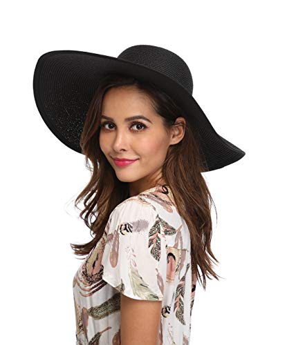 Lanzom Womens 5.5 Inches Wide Brim Straw Hat Floppy Foldable Roll up Cap Beach Sun Hat