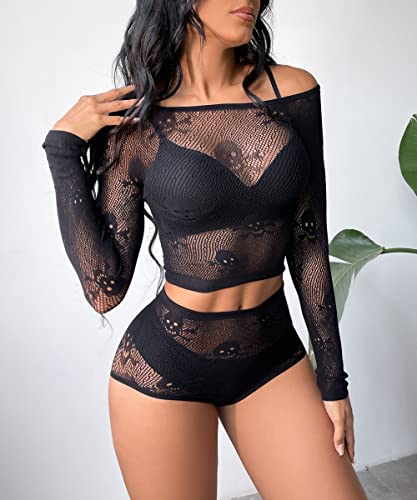 Buitifo Womens Lingerie Fishnet Babydoll Bodysuit Mini Dress Set One Size