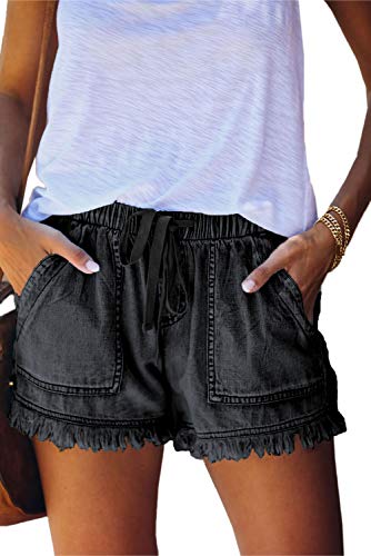 SMENG Ladies Shorts Size 16 Summer Solid Womens Shorts Workout Drawstring Shorts Lounge with Pockets Loose Casual Hot Pants