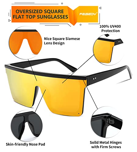FEISEDY Oversized Flat Top Shield Sunglasses for Women Square Sunglasses Mens UV400 Protection Mirror Rimless Shades