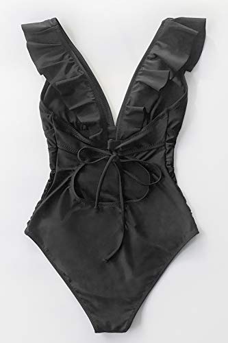 CUPSHE Women One Piece Swimsuit Ruffled Lace Up Beach Swimwear Tummy Control Swimming Costume Bathing Suit