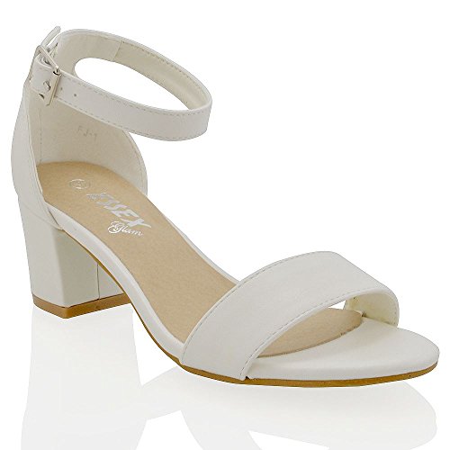 Womens Low Mid Heel Block Peep Toe Ladies Ankle Strap Party Strappy Sandals Shoes