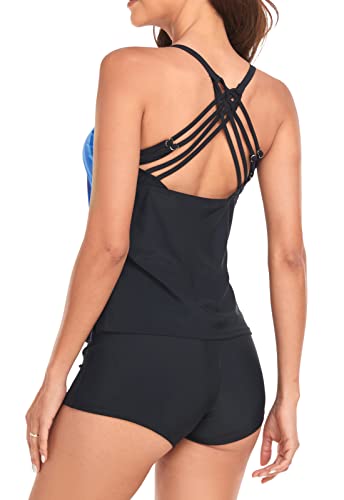 Sixyotie Women’s Swimwear Gradient Color Tankini Set Top with Shorts Low Waist Sporty Swimsuit Bikini