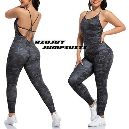 RIOJOY Backless Sports Bandage Romper Playsuit Yoga Jumpsuit for Women All in One Gym Wear