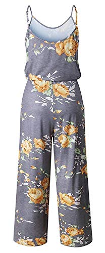 Smile Fish Women Floral Adjustable Spagettic Strap Wide Leg Drawstring Jumpsuits