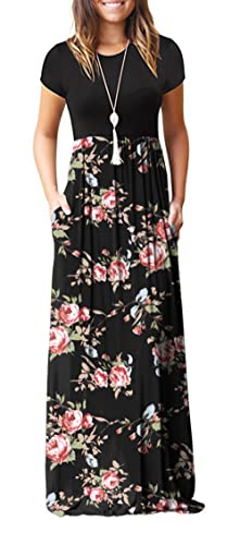 GRECERELLE Womens Maxi Dress Ladies' Summer Casual Short Sleeve Long Dresses with Pocket for Daily, Holiday, Travel, Maternity