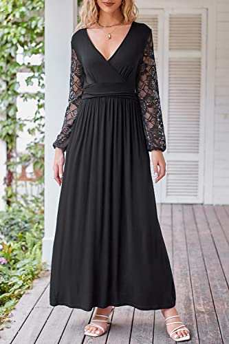OUGES Women's Summer Casual V Neck Short Sleeve Floral Pattern Wrap Ladies Maxi Long Dress with Pockets
