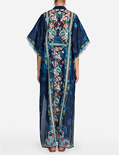 Bsubseach Green Snake Print Loose Kaftan Dress Plus Size Beach Cover Up Half Sleeve Caftan Maxi Dress for Women