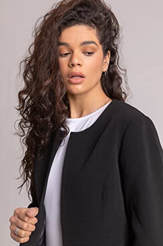 Roman Originals Cropped Bolero Jacket Shrug for Women UK Ladies Jacquard Tailored Fitted Blazer Round Collar Smart Work Formal Evening Wedding Guests Short 2 Pockets