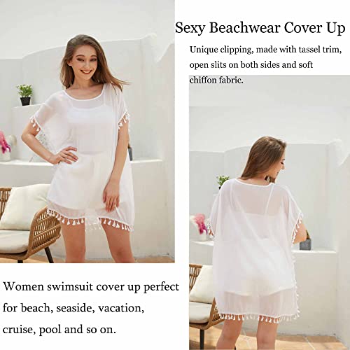 Women's Chiffon Tassel Swimsuit Summer Beach Cover Up Swimwear Dress Beachwear (Black)