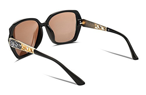 FEISEDY Oversized Polarised Square Sunglasses Sparkling Composite Large Frame Ladies Sunglasses Classic Womens Sunglasses