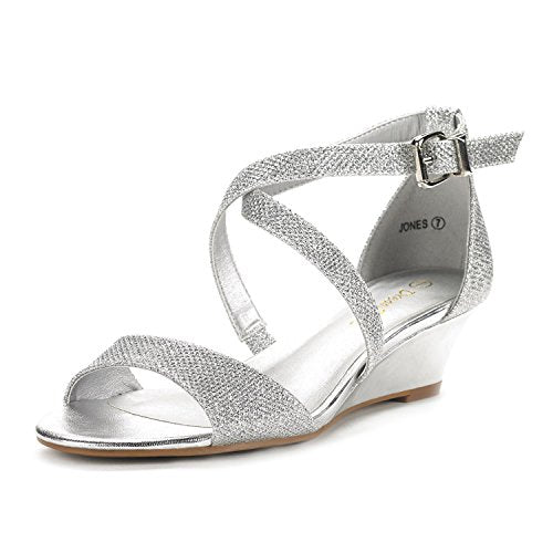 DREAM PAIRS Women's Elastica Ankle Strap Sandals Low Wedge Open Toe Party Sandals Jones