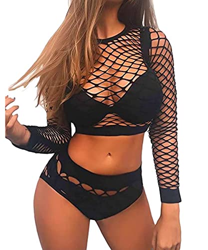 Buitifo Womens Lingerie Fishnet Babydoll Bodysuit Mini Dress Set One Size