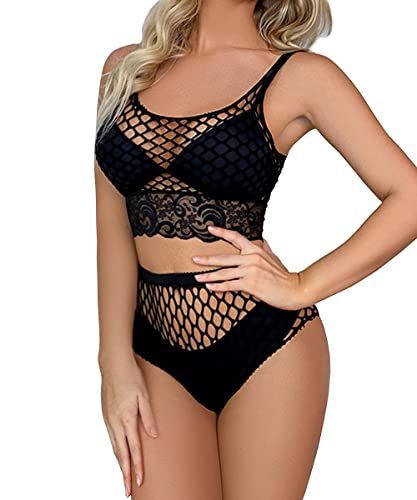 Buitifo Womens Lingerie Fishnet Babydoll Bodysuit Mini Dress Set One Size