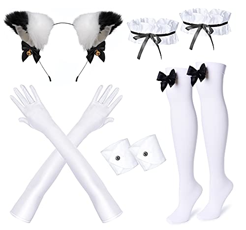Wannsee Anime French Maid Apron Lolita Fancy Dress Cosplay Costume Furry Cat Ear Gloves Socks Set