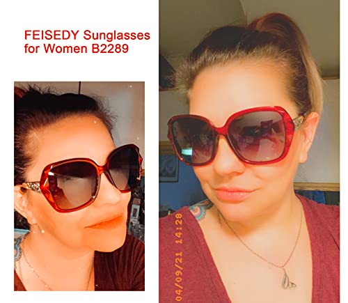FEISEDY Oversized Polarised Square Sunglasses Sparkling Composite Large Frame Ladies Sunglasses Classic Womens Sunglasses
