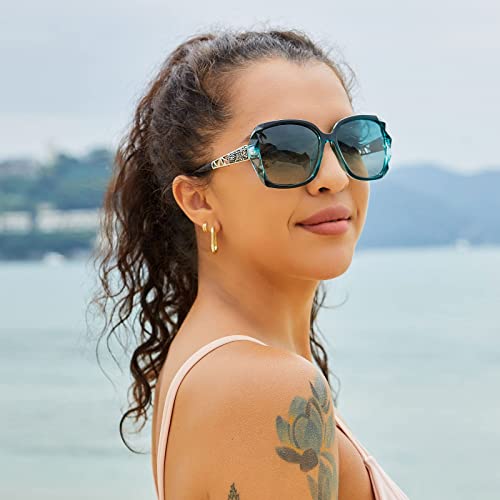 FEISEDY Oversized Polarised Square Sunglasses Sparkling Composite Large Frame Ladies Sunglasses Classic Womens Sunglasses