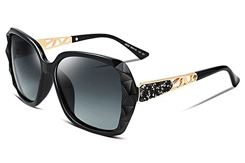 FEISEDY Oversized Polarised Square Sunglasses Sparkling Composite Large Frame Ladies Sunglasses Classic Womens Sunglasses