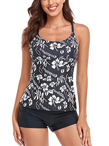 Sixyotie Women’s Swimwear Gradient Color Tankini Set Top with Shorts Low Waist Sporty Swimsuit Bikini