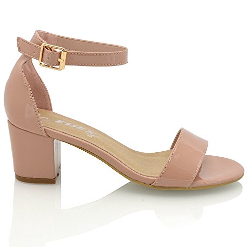 Womens Low Mid Heel Block Peep Toe Ladies Ankle Strap Party Strappy Sandals Shoes