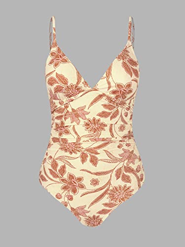 CUPSHE Women Swimsuit One Piece V Neck Tummy Control Ruched Front Low Back Bathing Suit Swimwear