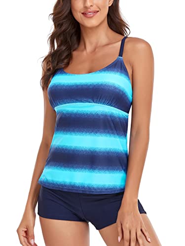 Sixyotie Women’s Swimwear Gradient Color Tankini Set Top with Shorts Low Waist Sporty Swimsuit Bikini