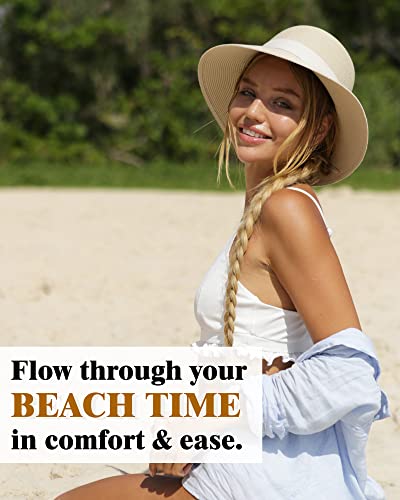 FURTALK Womens Beach Sun Straw Hat UV UPF50 Travel Foldable Brim Summer UV Hat