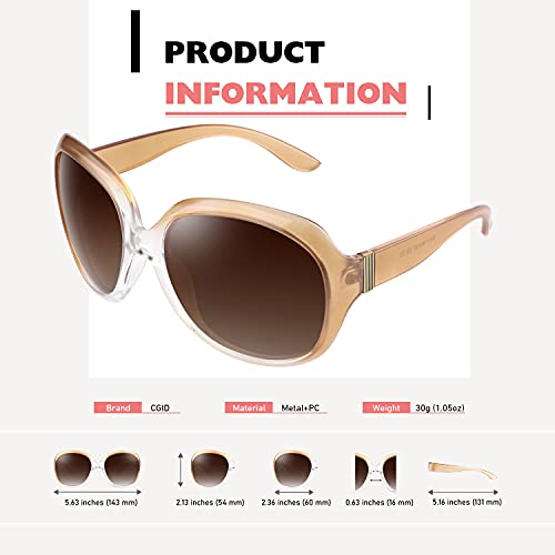 CGID Sunglasses Womens Ladies Polarised Retro Designer Sun Glasses Brown Big Frame Oversized Shades UV Protection Goggles
