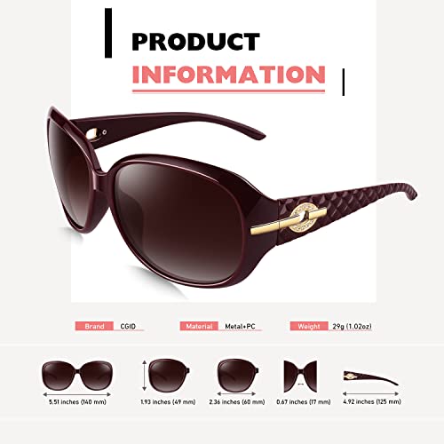 CGID Sunglasses Womens Ladies Polarised Retro Designer Sun Glasses Brown Big Frame Oversized Shades UV Protection Goggles