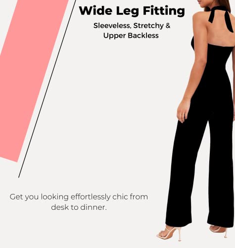 Womens Halterneck Sleeveless Jumpsuit Playsuit Romper Wide Leg Dress Fashion Elegant