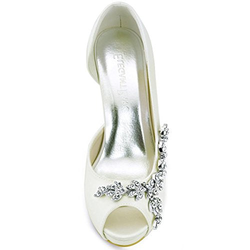 Elegantpark HP1560IAC Platform Wedding Shoes for Bride High Heels Women Bridal Shoes Peep Toe Rhinestones Satin Wedding Party Dress Court Shoes