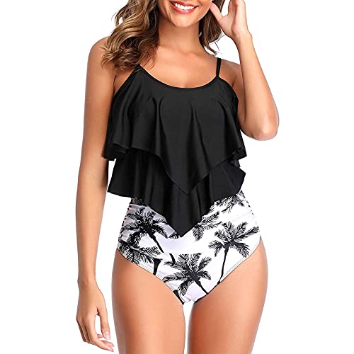 Genfien Swimsuit for Women Two Piece Bathing Suits Ruffled Flounce Top with High Waisted Bottom Bikini Set