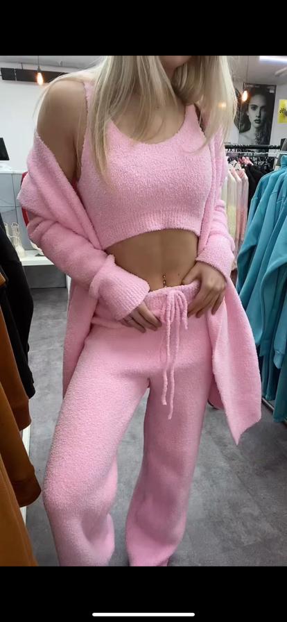 SIENNA PINK FLUFFY LOUGE SET  3 PIECES