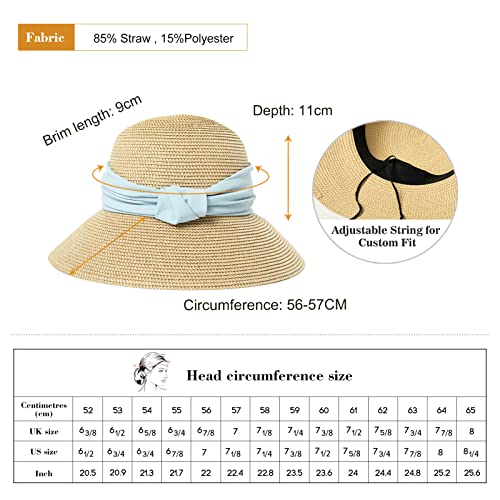 Comhats Sun Hats for Women Foldable UV Protection Large Wide Brimmed Floppy Panama Style Straw Beach Hat Fashionable Fedora Adjustable Beige