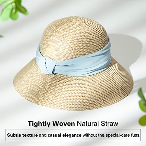 Comhats Sun Hats for Women Foldable UV Protection Large Wide Brimmed Floppy Panama Style Straw Beach Hat Fashionable Fedora Adjustable Beige