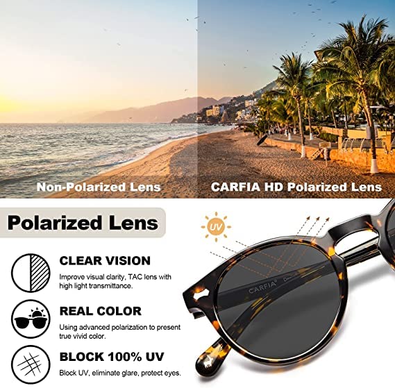 CARFIA Polarised Womens Sunglasses Vintage UV400 Protection Acetate Frame