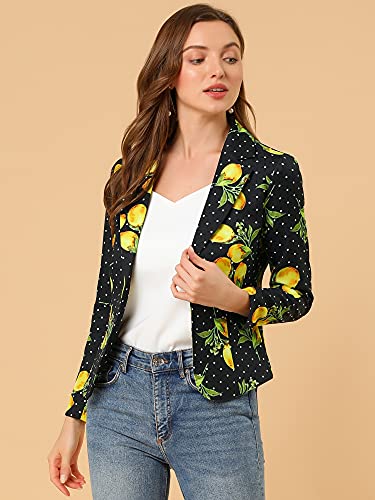 Allegra K Women's Suit Suede Blazers Notch Lapel Open-Front Allover Printed Blazers Jackets for Women