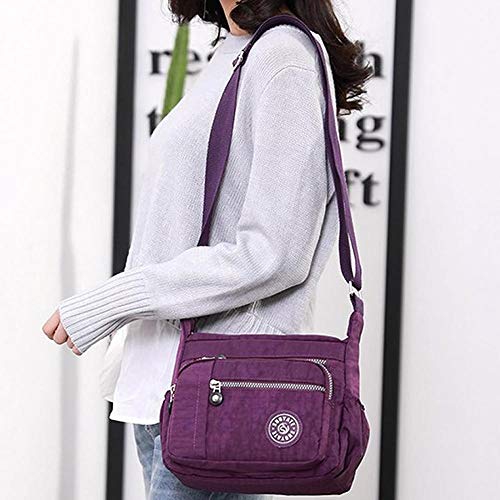 Womens Multi Pocket Casual Canvas Crossbody Bag Travel Purse Messenger Handbag for Shopping Hiking Daily Use